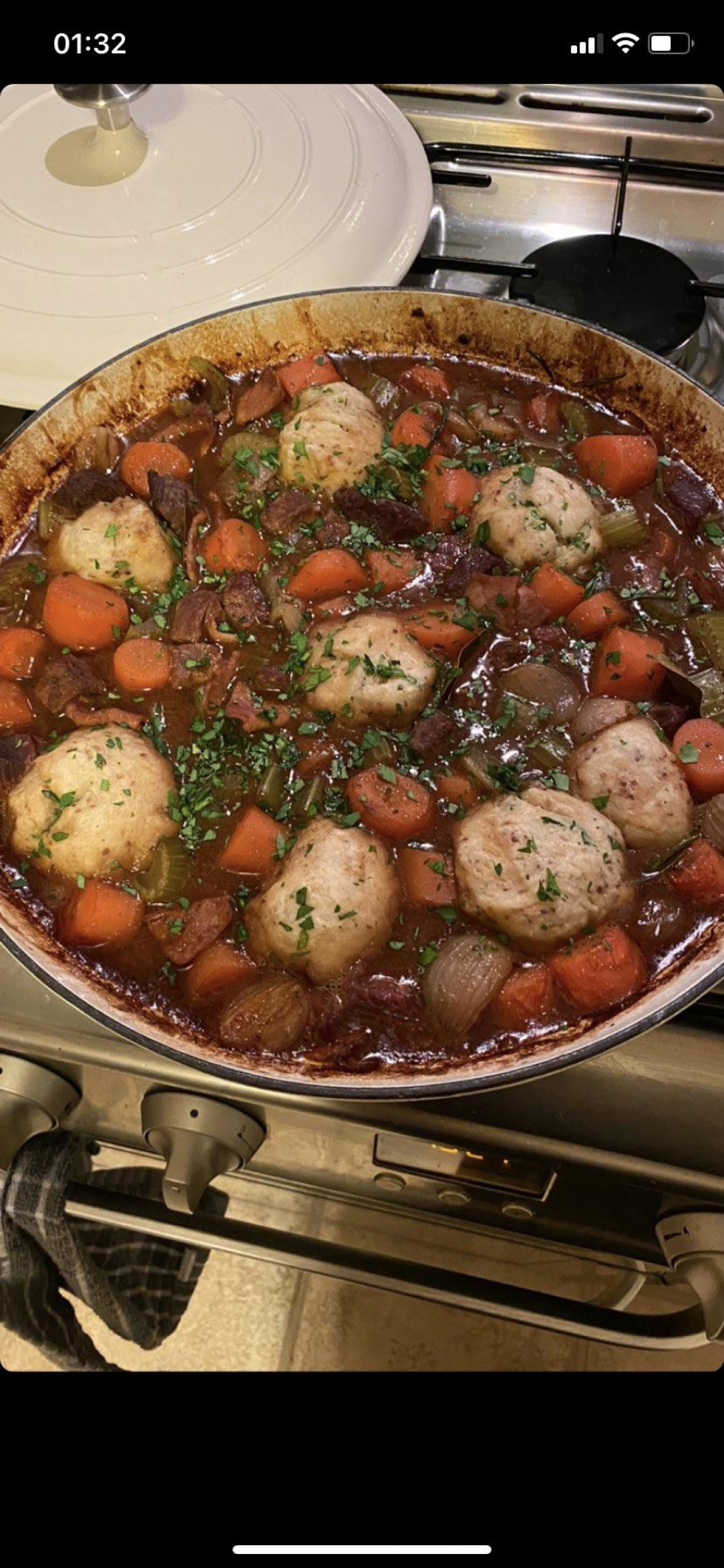 Steak and Guinness stew with homemade dumplings