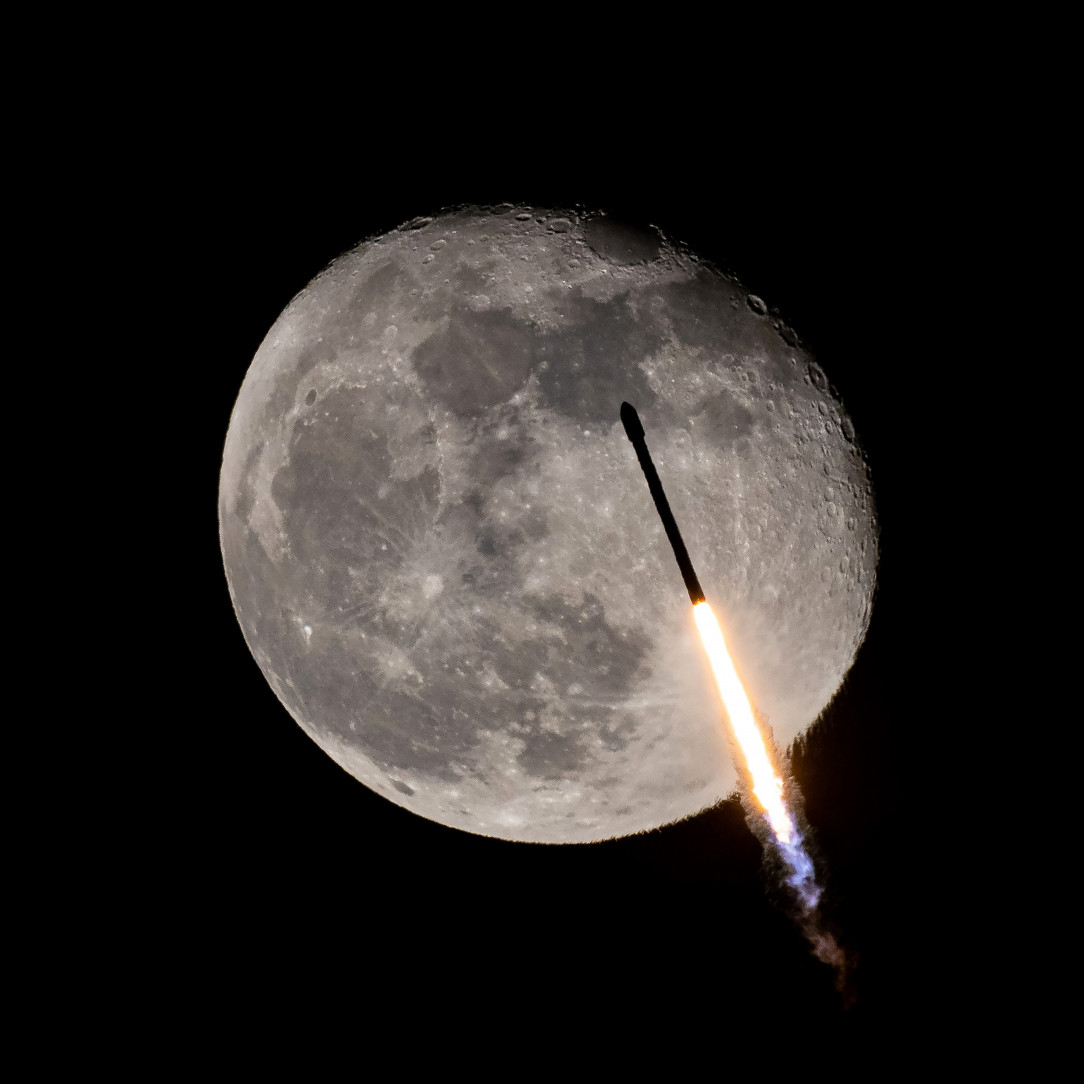 Falcon 9 crossing the moon