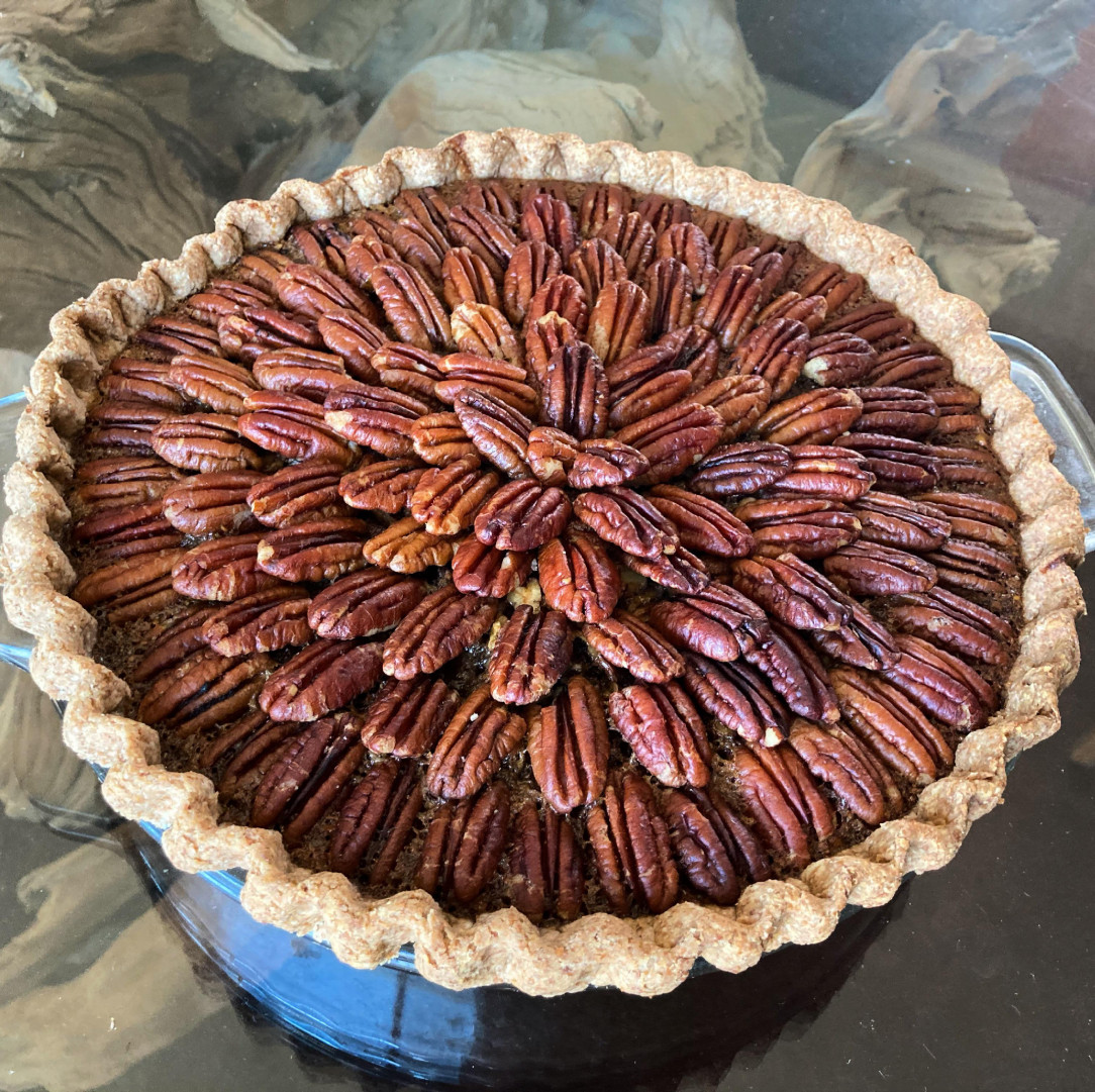 Salted caramel, chocolate, and rum pecan pie!