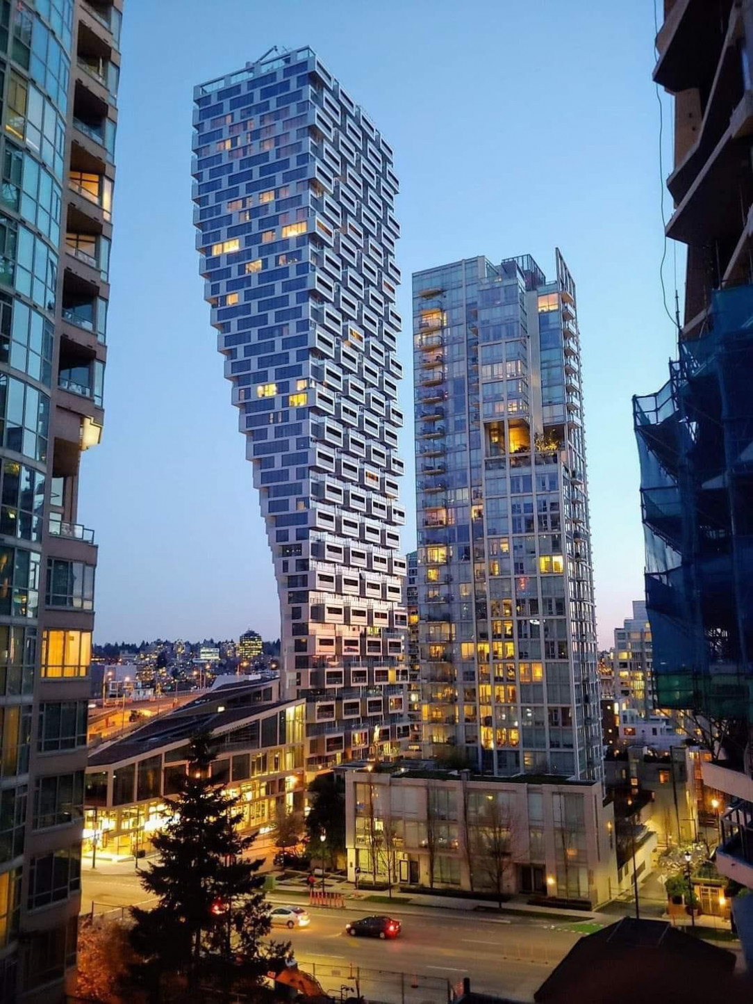 Newly completed 49 stories residential tower on Granville Street Vancouver Canada, spectacular architectural design