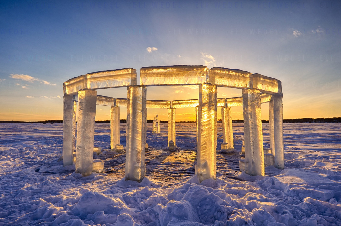 This &quot;Icehenge&quot; over a frozen lake