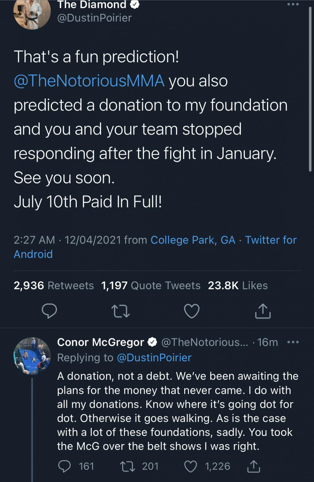 Connor replied “ A donation not a debt “ 😳