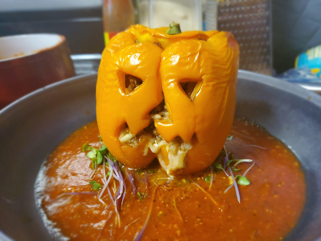 Halloween themed stuffed peppers