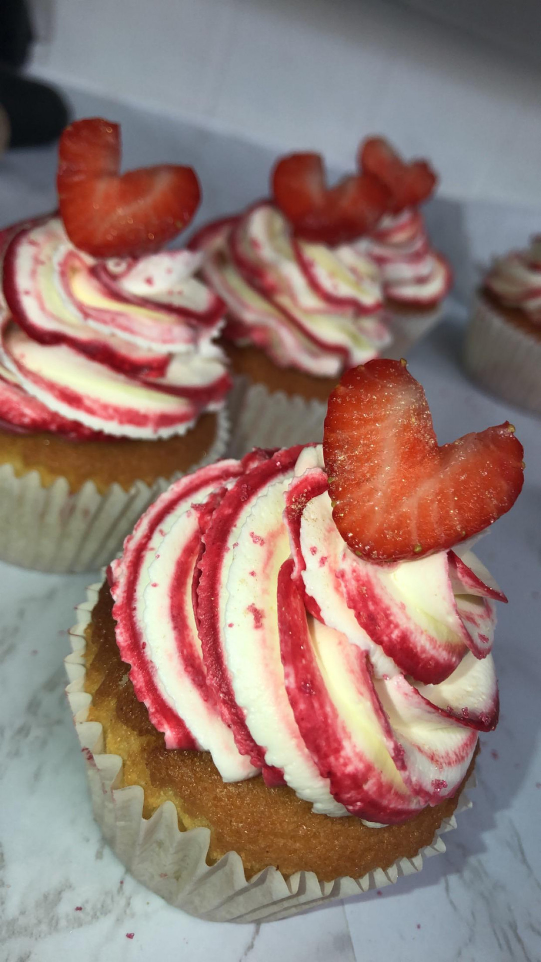 Though they look like Valentine’s Day cupcakes, the other day I randomly made some vanilla cupcakes filled with strawberry jam! (because why not)