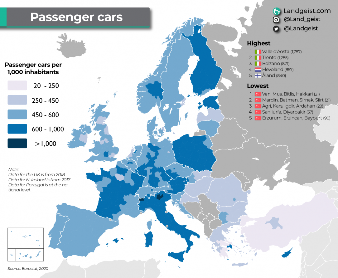 Passenger cars per 1, 000 inhabitants