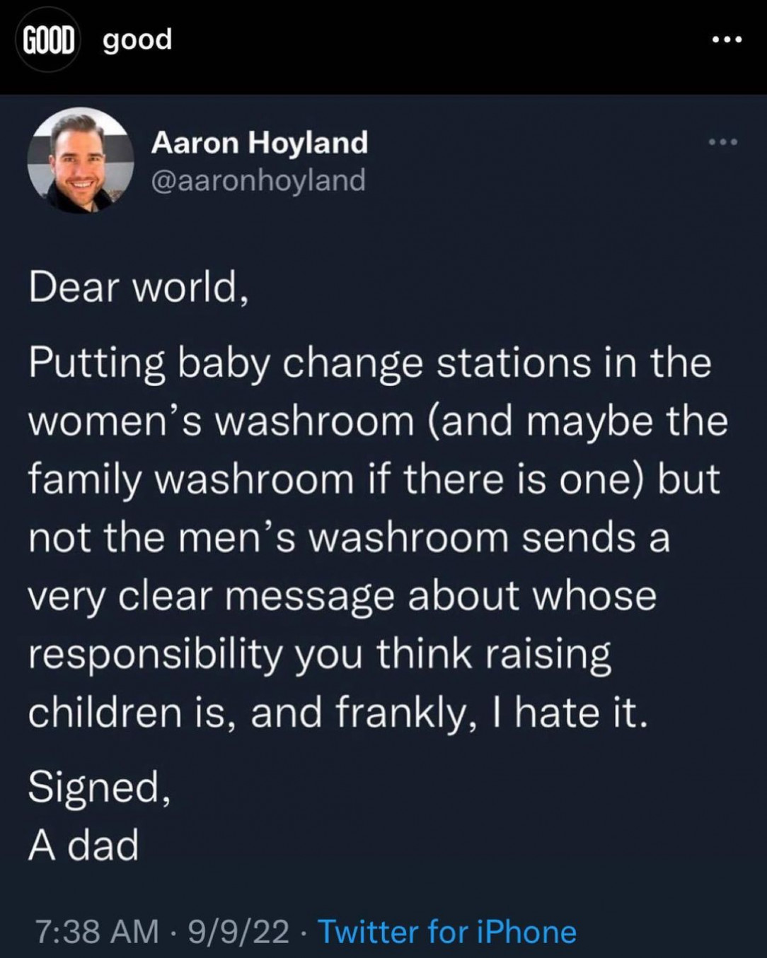 This man is absolutely right, we need a station for every bathroom. We also make men smile by giving them this satisfaction