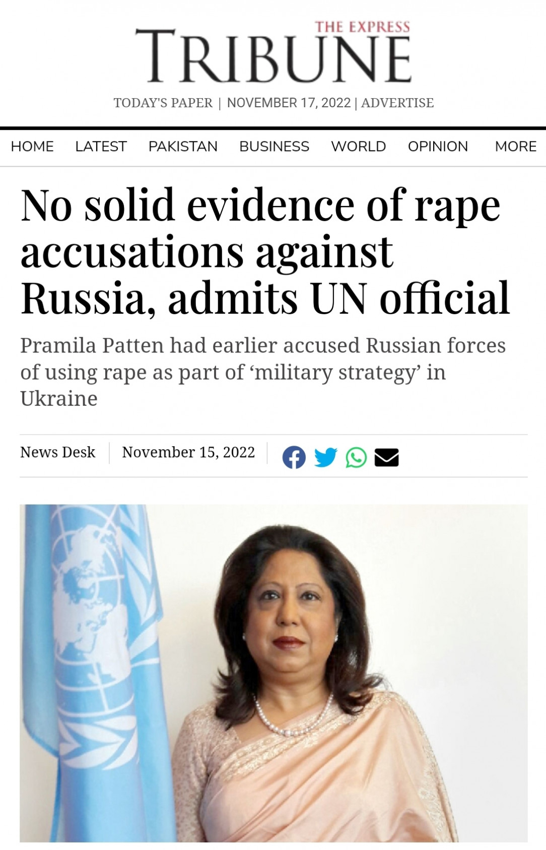 Another widespread lie quietly debunked. No evidence of Russians raping Ukrainians, admits UN official