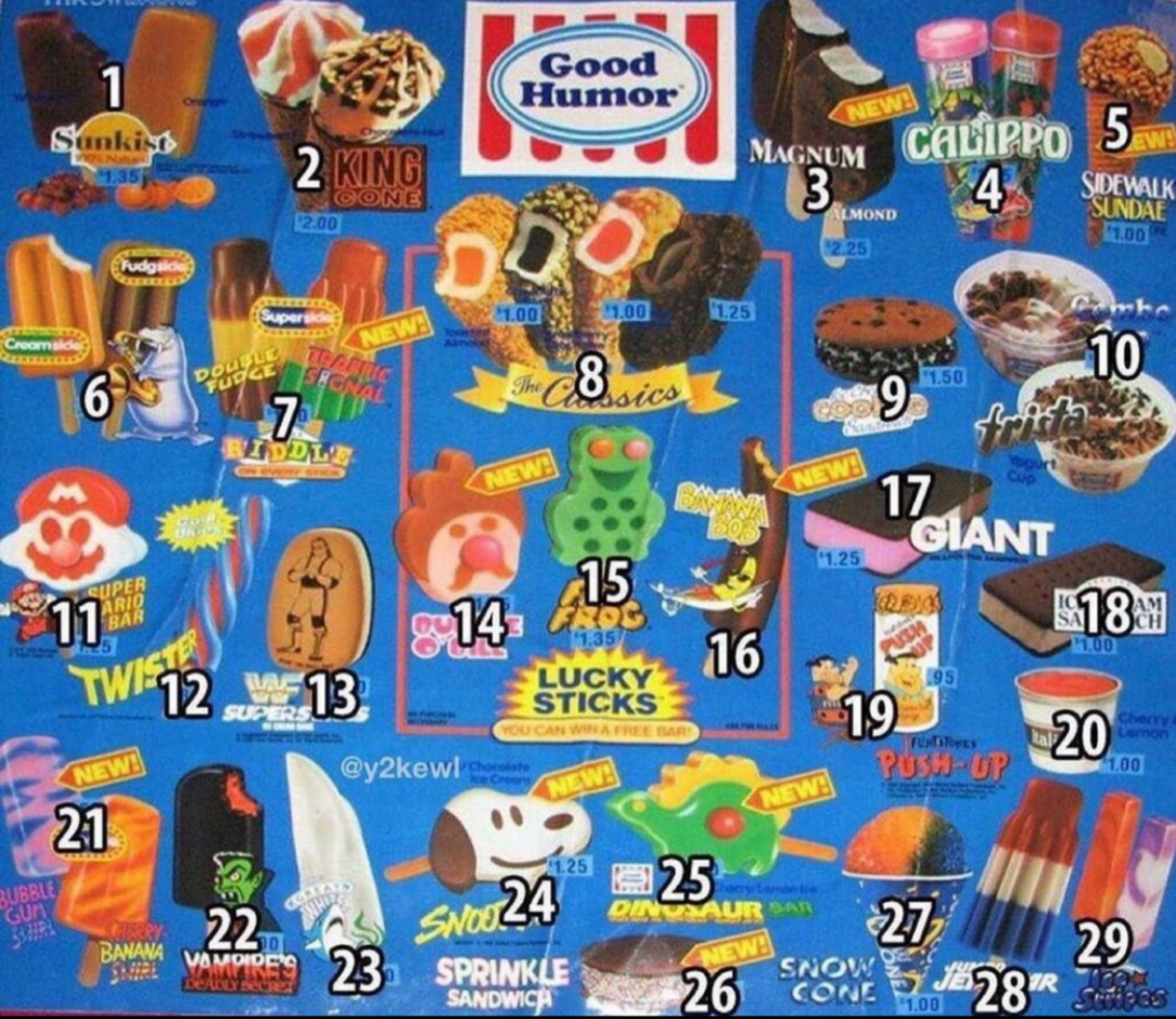 The ice cream truck menu