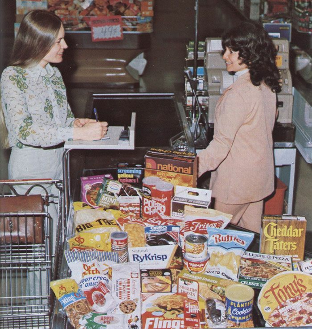 A Customer and a employee at The Supermarket 1960s