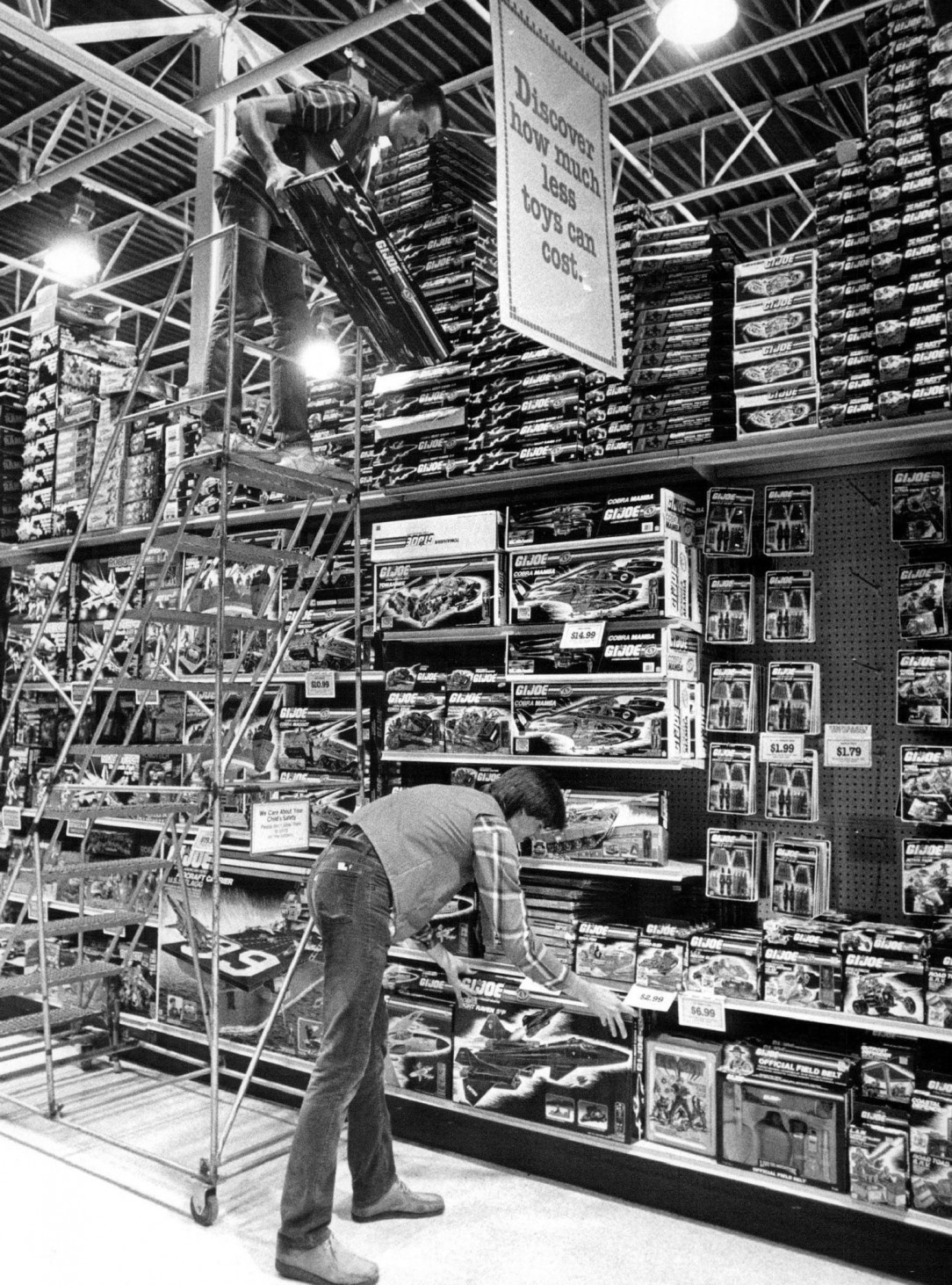 Stocking the shelving with Hasbro G. I. Joe vehicles and toys at Children&#039;s Palace in 1987