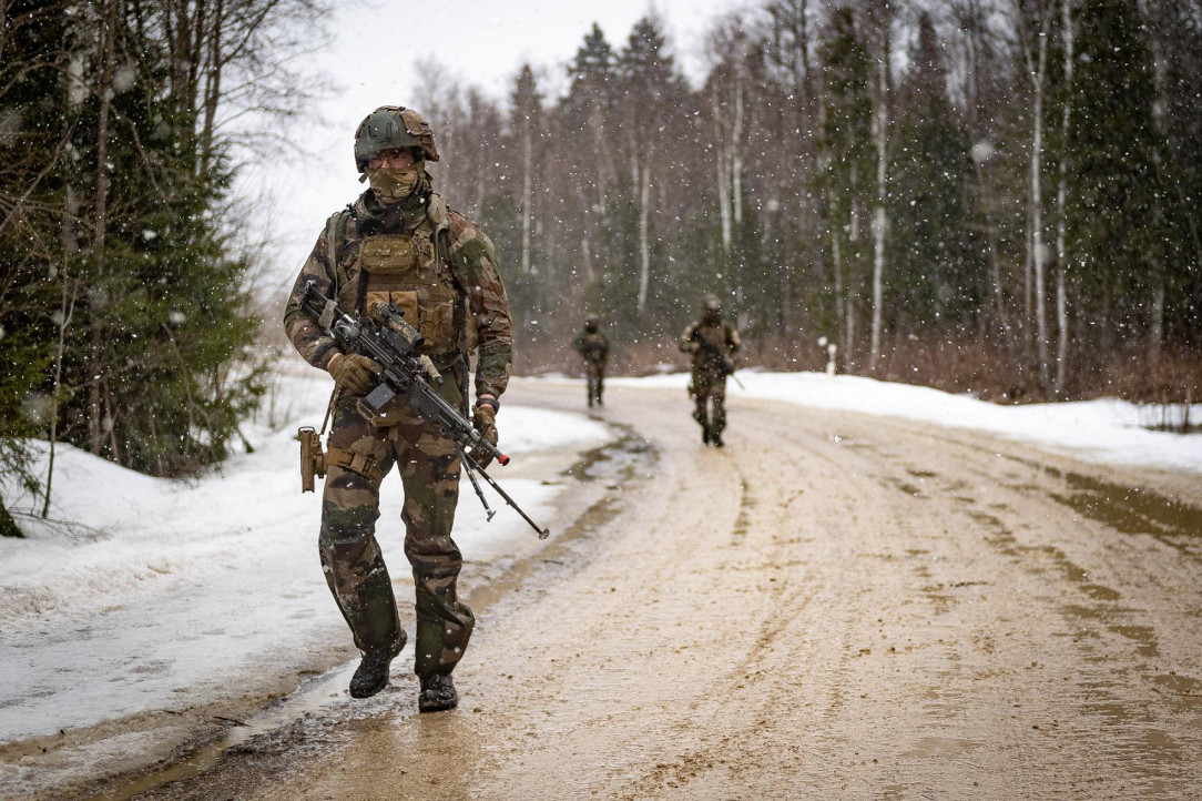 French Alpine hunter troops on patrol in Estonia