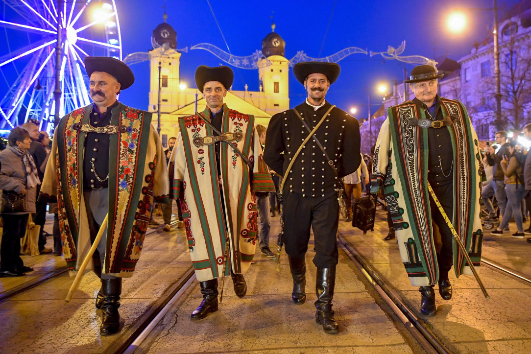 Traditional shepherds from Hortobágy at the opening of the Advent Fair in Debrecen, Hungary