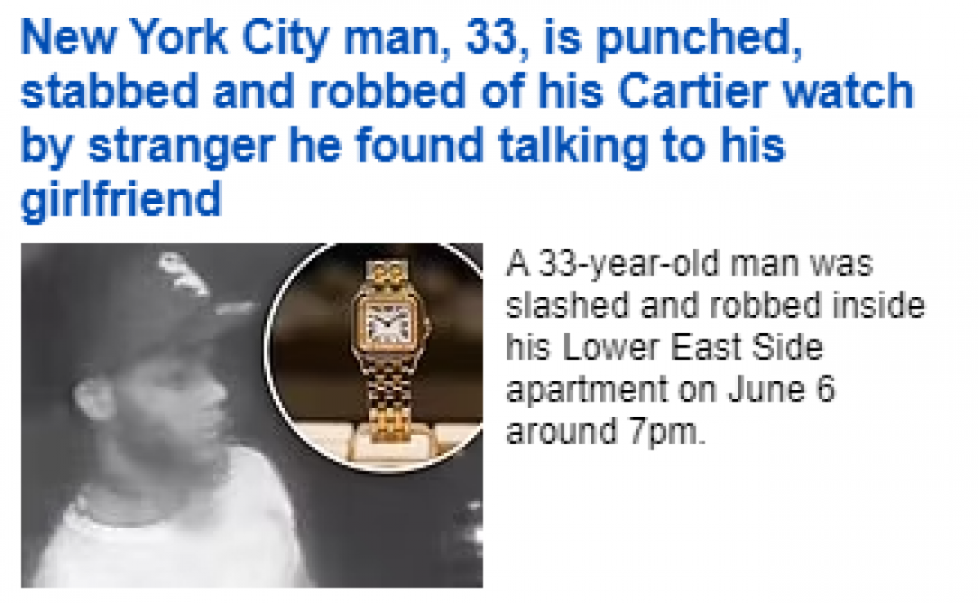 NYC man stabbed and robbed of his Cartier watch by POS
