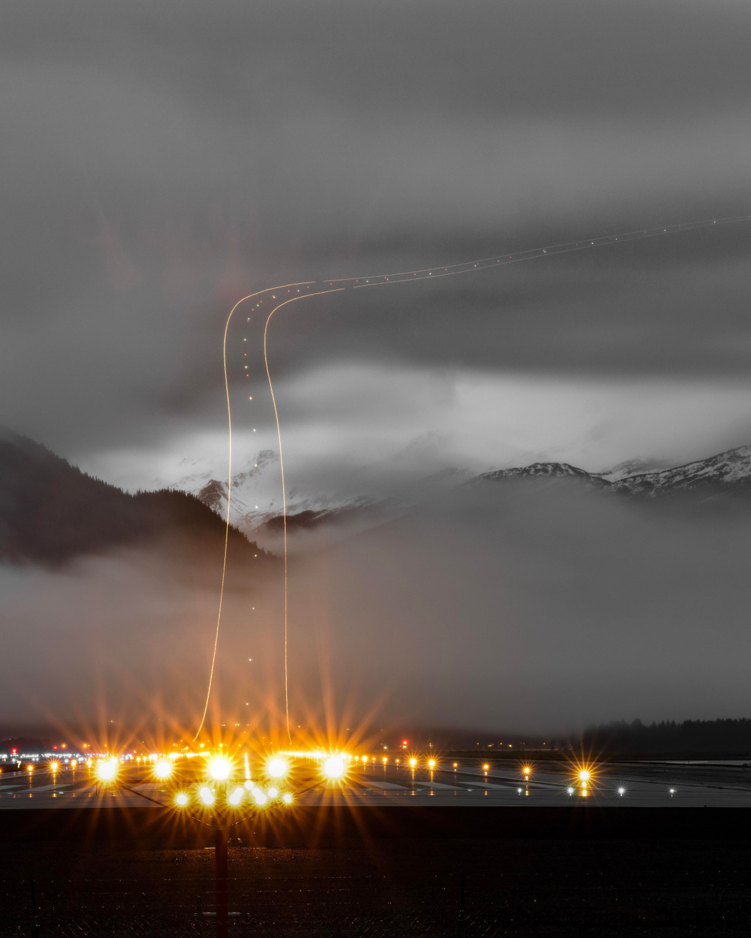 Long exposure picture of plane taking off