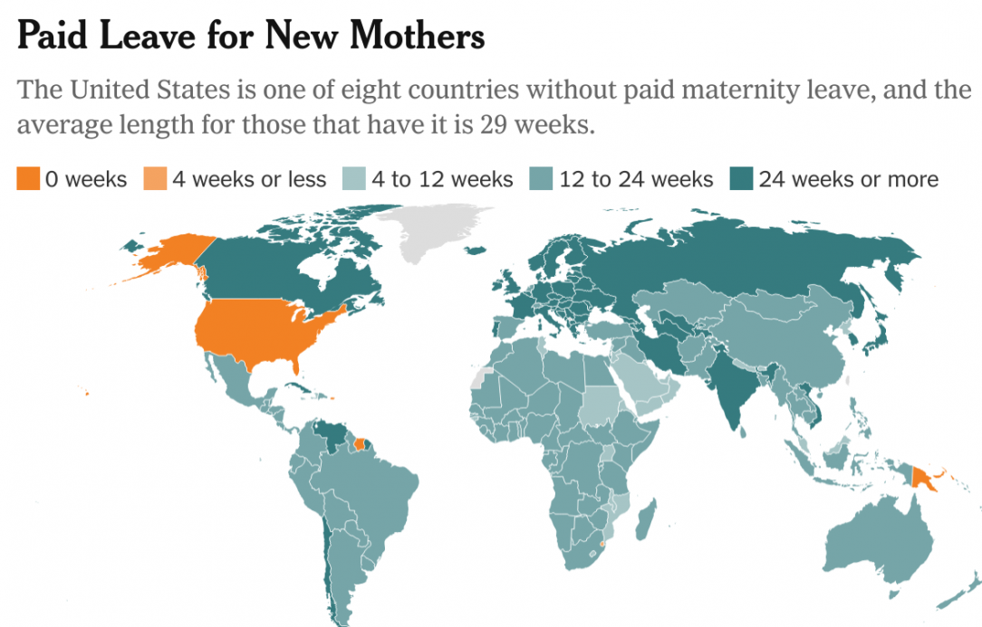Paid maternity leave for new mothers by country - not so cool!