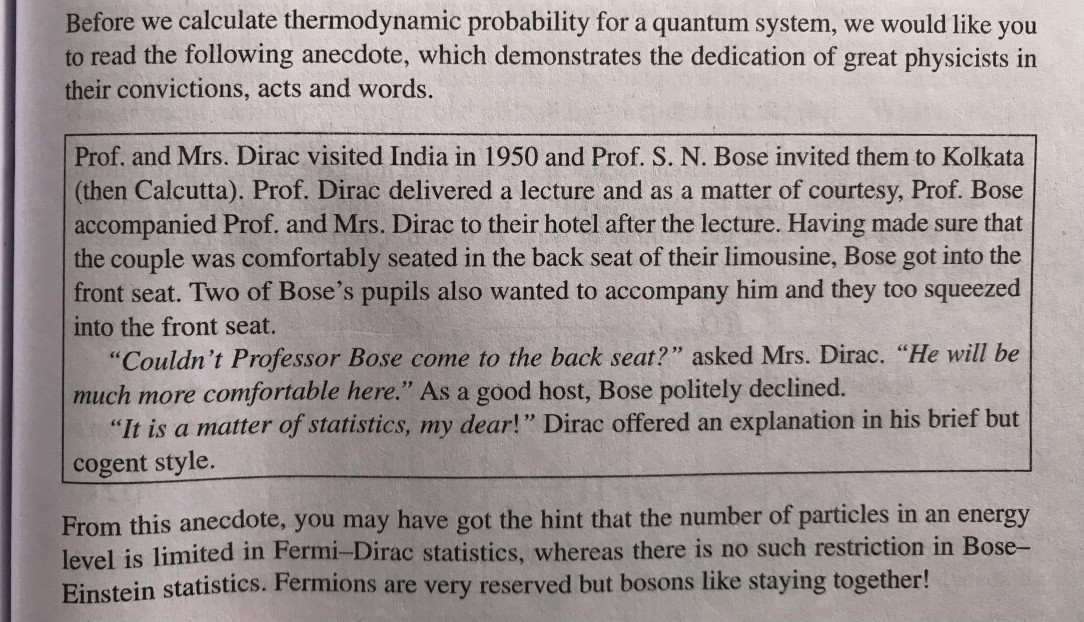 Interesting exchange between prof. Dirac and prof. Bose