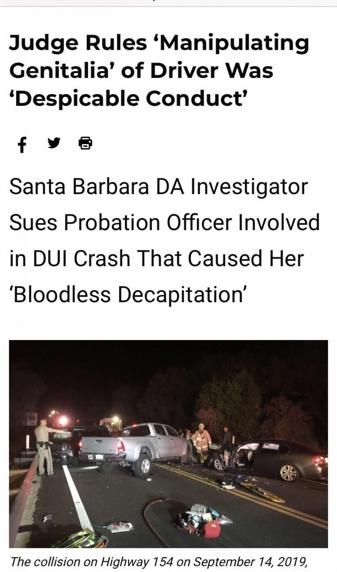 Probation officer has an affair with lieutenant, let&#039;s him drive her car while intoxicated, gives him road head, and subsequently seriously injures 4 others