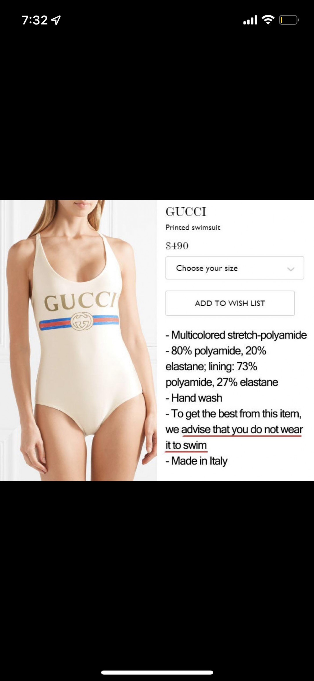$490 Gucci swimsuit is not for swimming