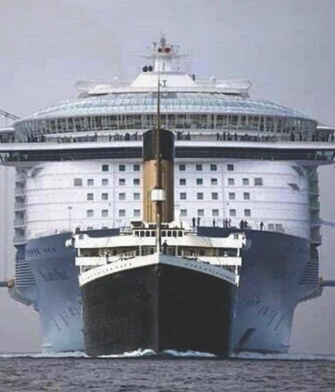 The titanic in comparison to a modern cruise ship