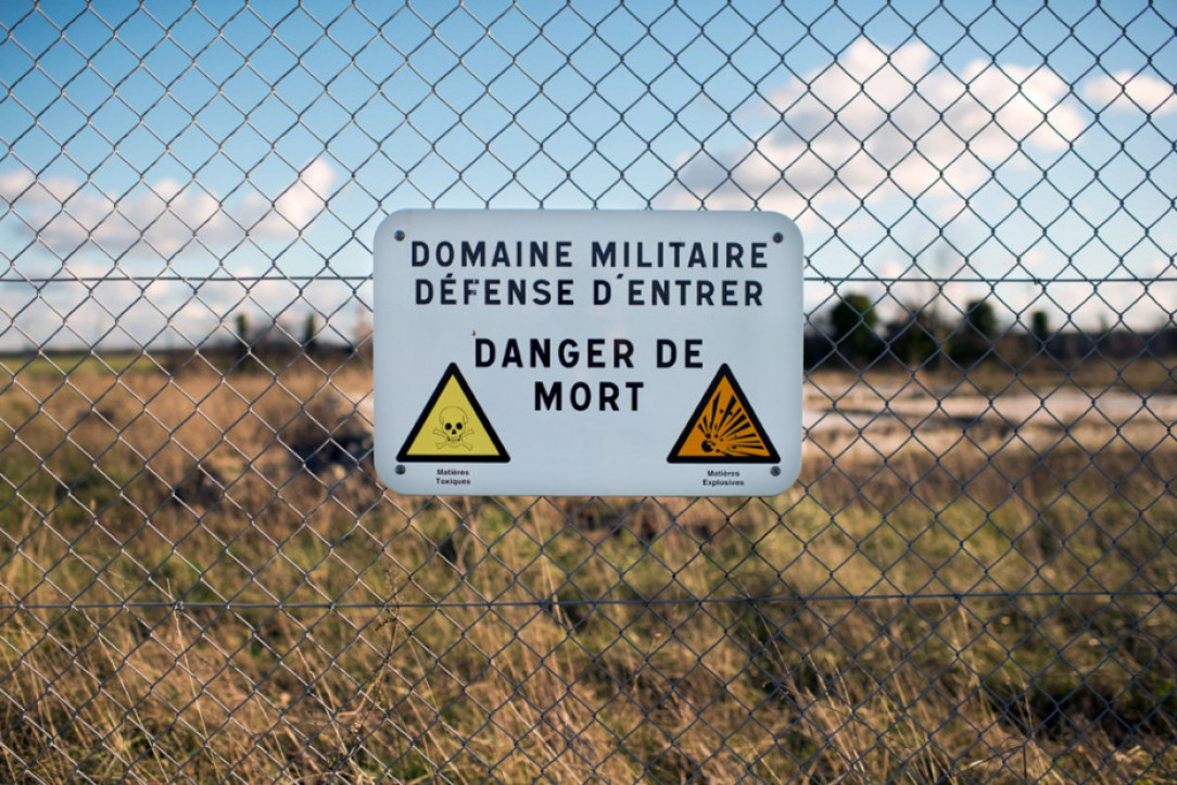 Sign marks a portion of the &quot;Red Zone&quot; in France, an area destroyed during World War One and found to be unsuitable for human life