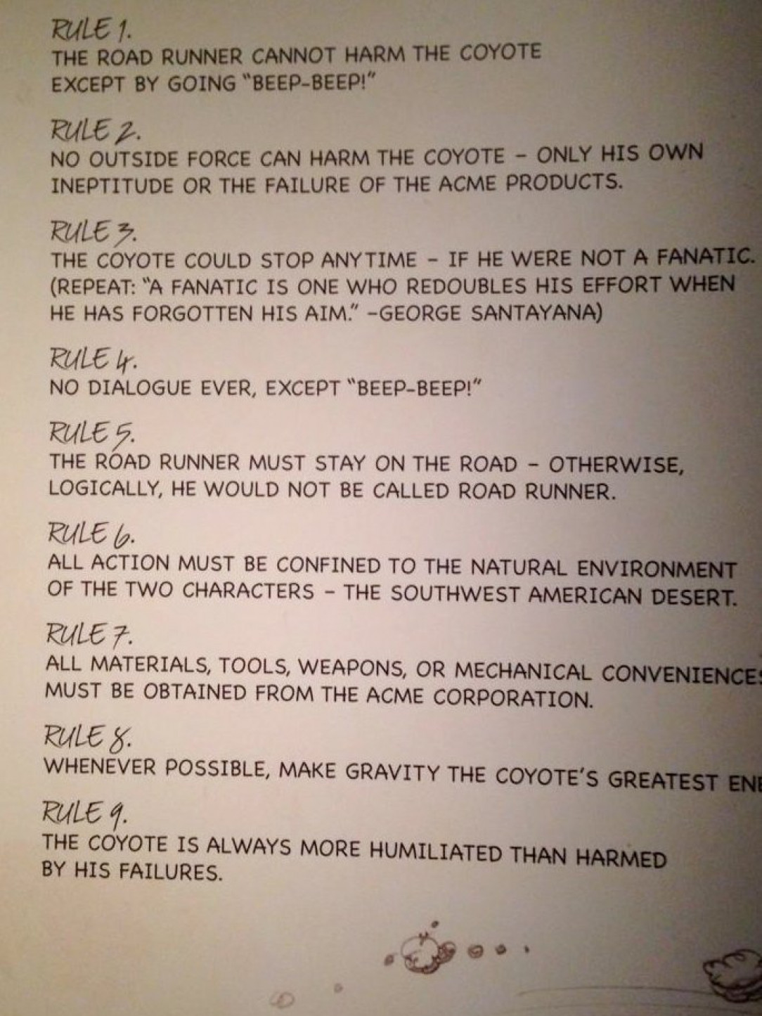 Chuck Jones, creator of Wile E. Coyote and the Road Runner cartoons, offers rules for the cartoon universe