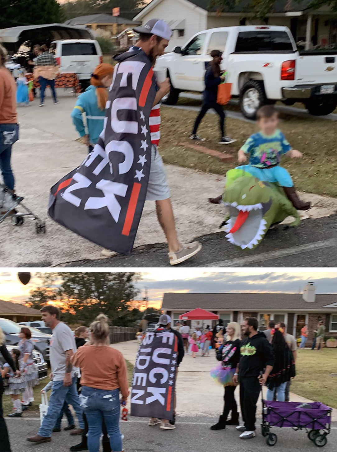 This father walking among hundreds of kids on Halloween seemed pretty trashy to me