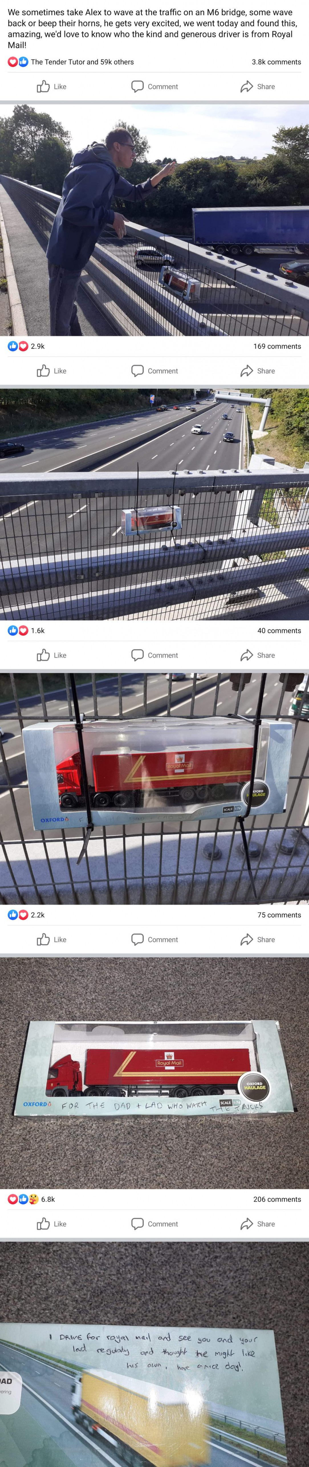 Truck driver gives toy to person who always waves as they drive past