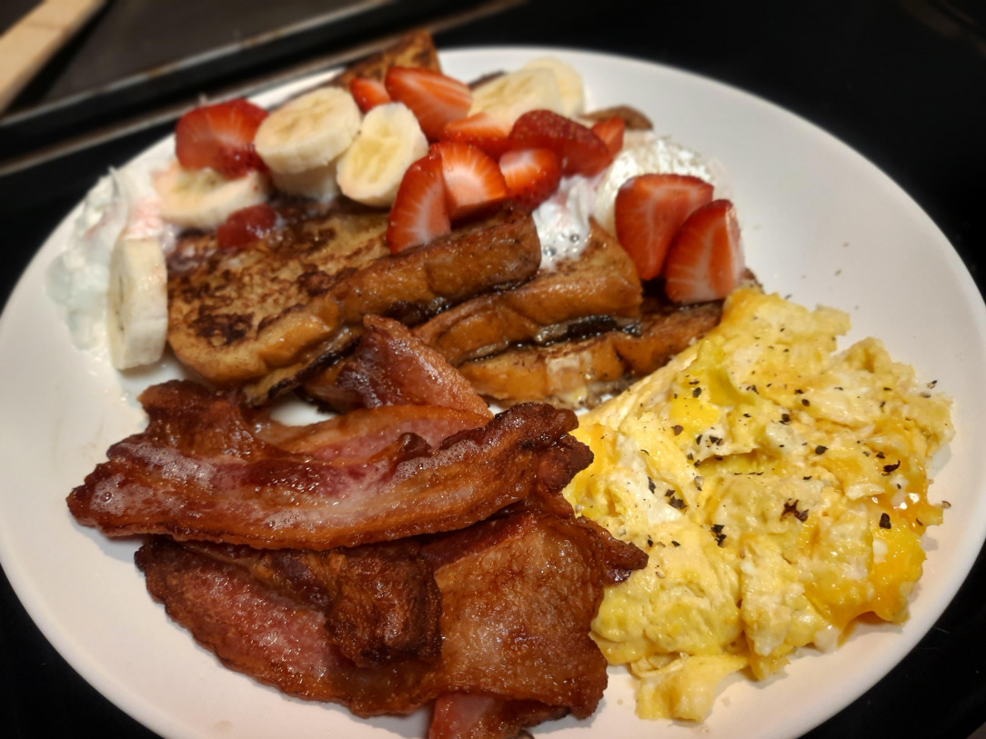 French toast, bacon, and eggs what could be a better breakfast dinner?