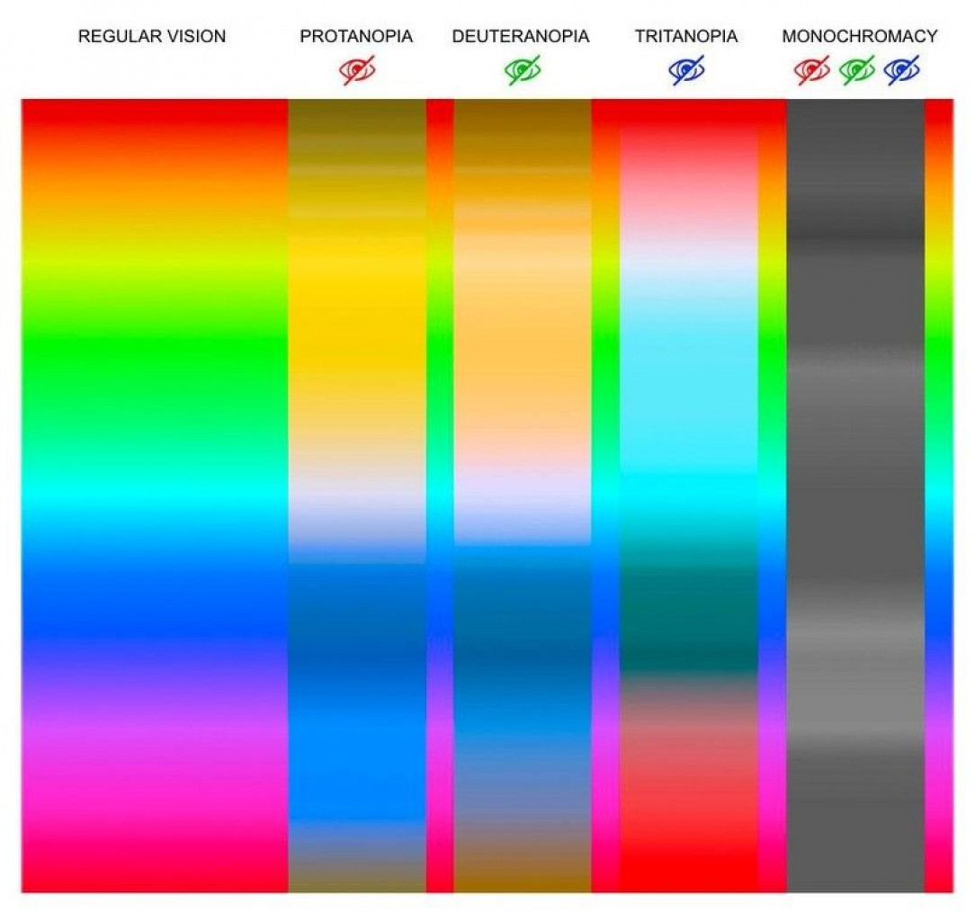 How different types of color blindness affect specific colors