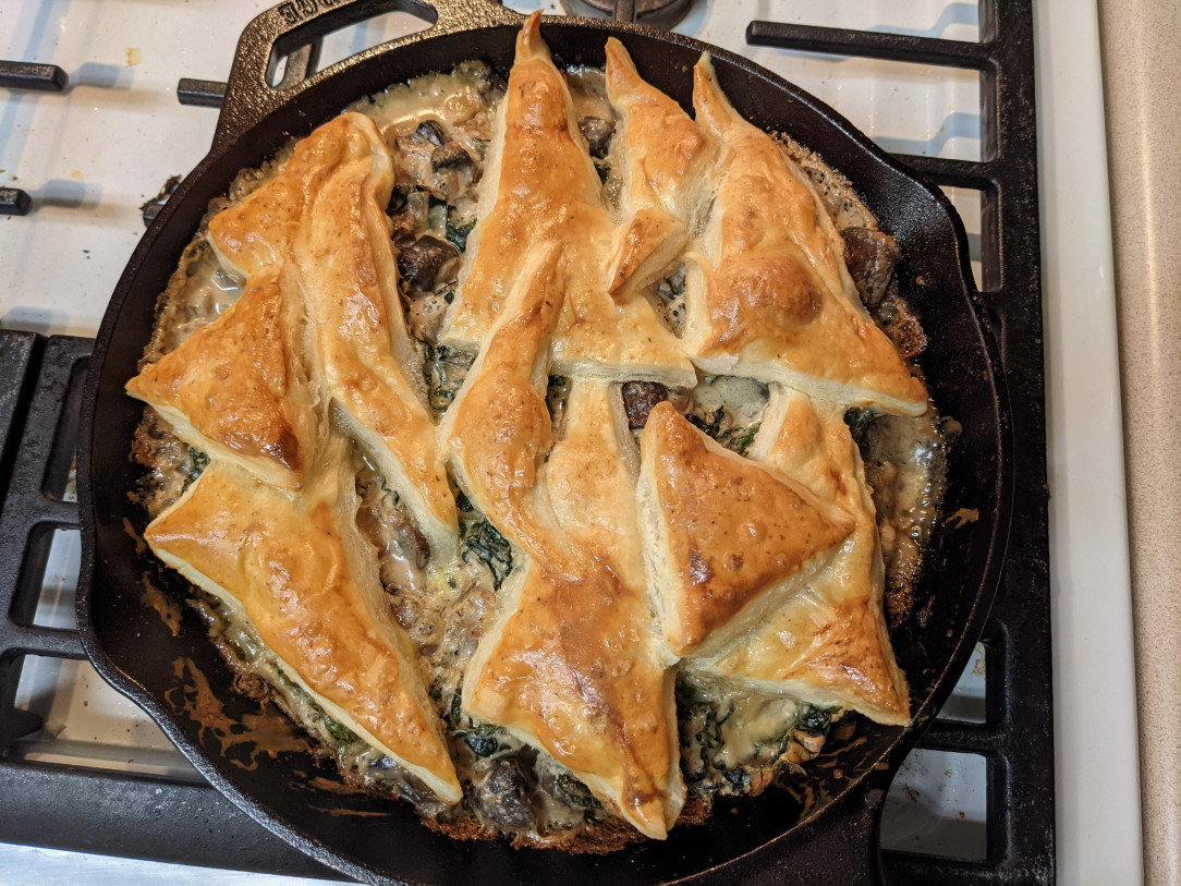 Kale, mushroom and herbed boursin cheese pot pie