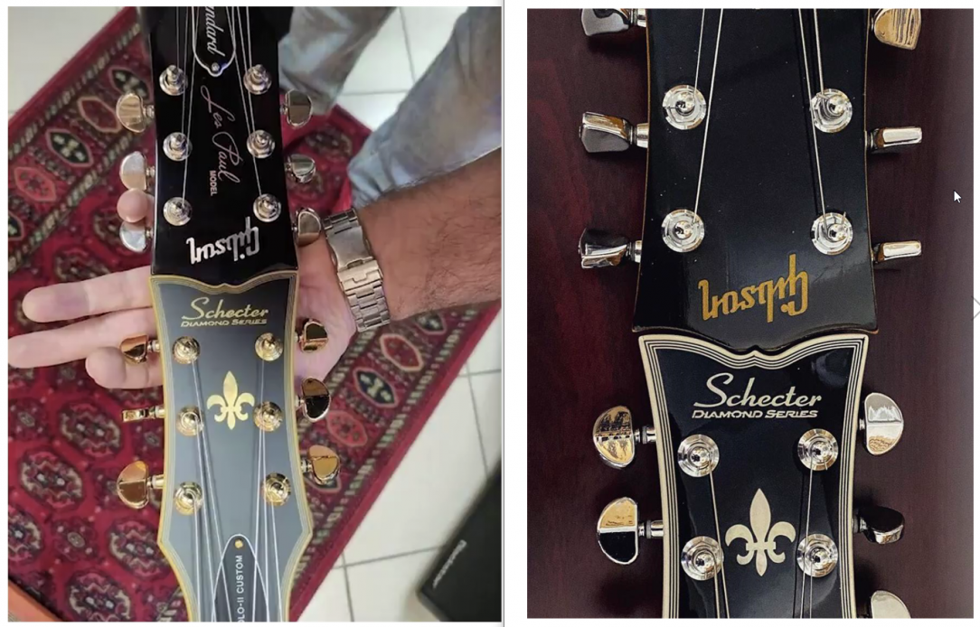 Gibson and Schecter guitar headstocks fit perfectly with each other