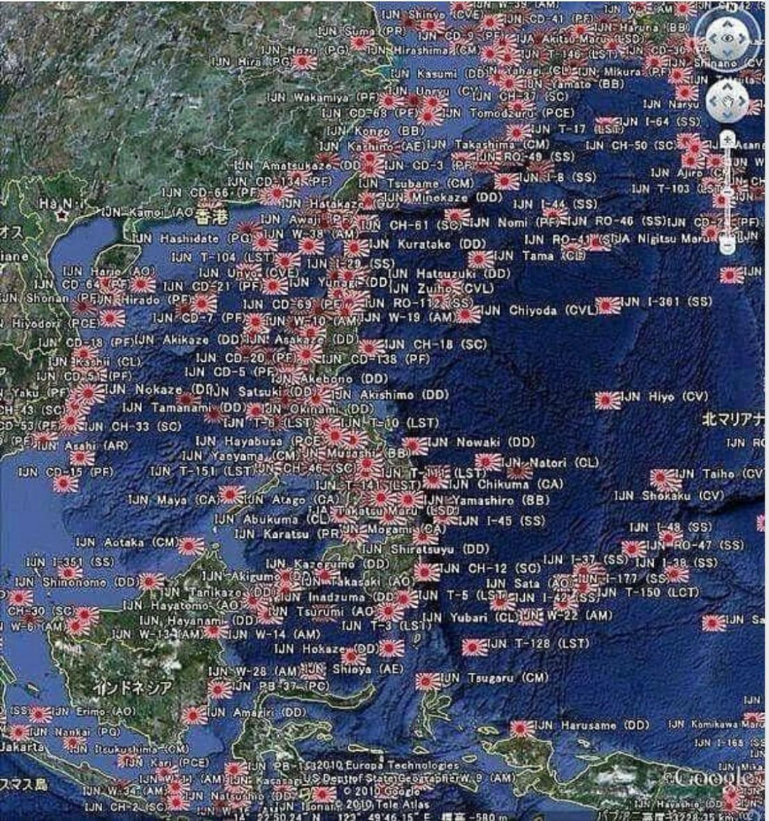 Map showing all the sunken Japanese ships of WW2