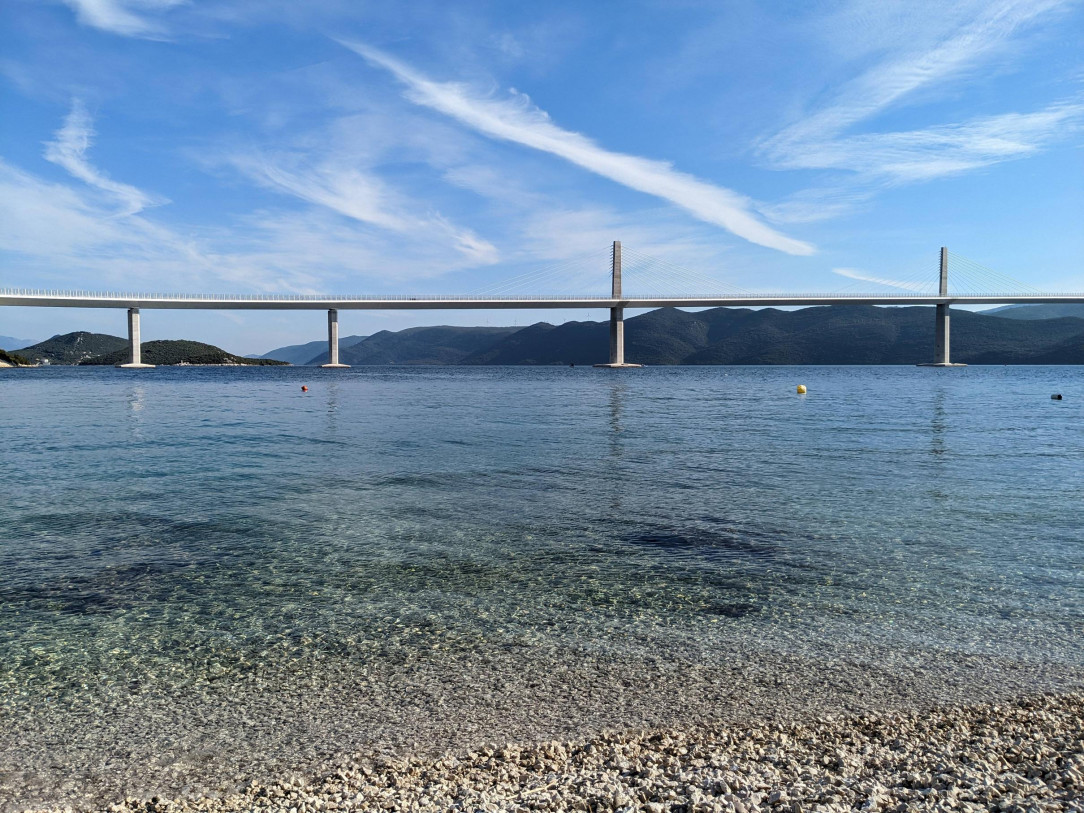 Pelješac Bridge over crystal clear Adriatic