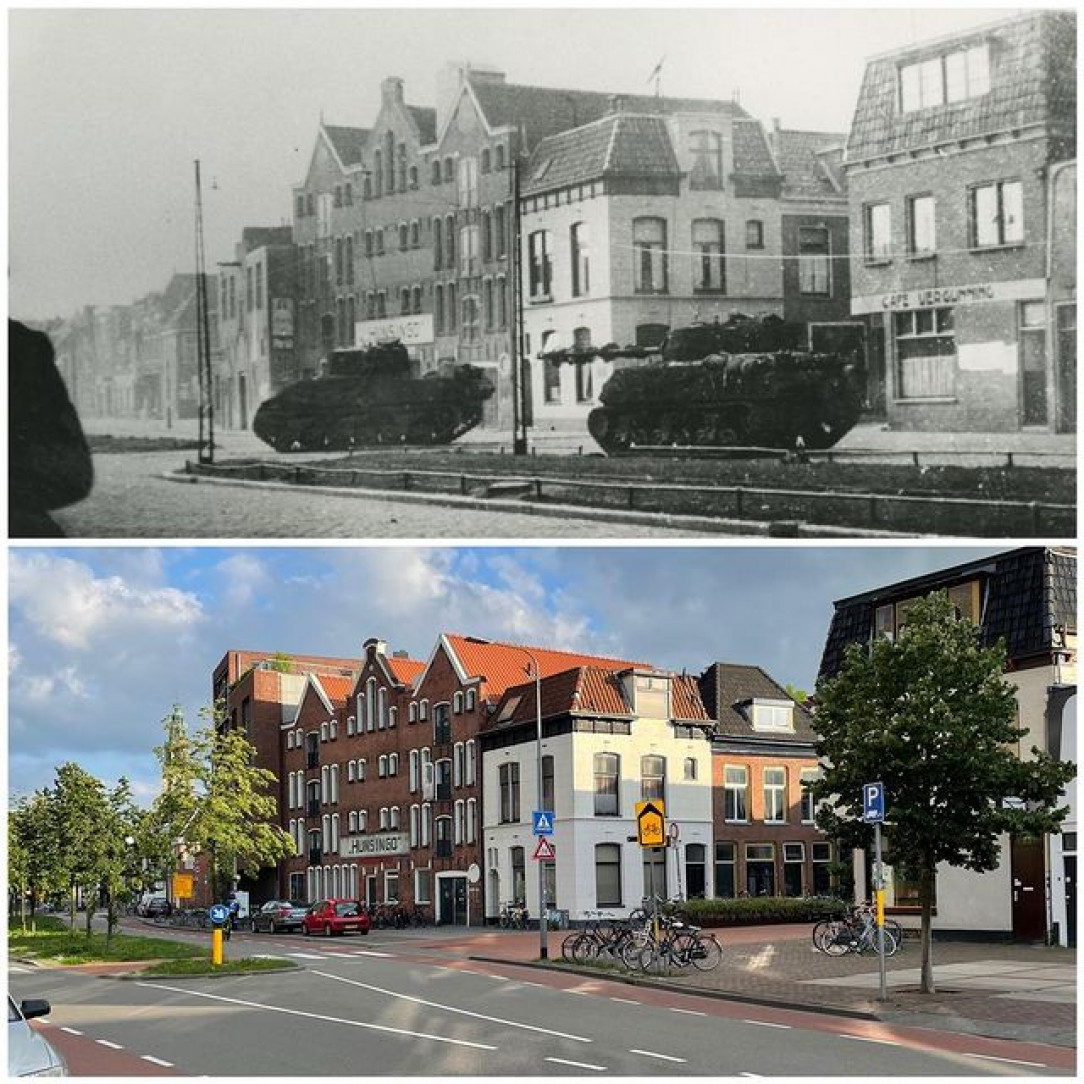 Groningen, during the Battle of Groningen, mid-April 1945 and nowadays