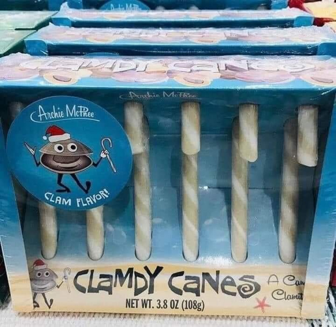 &quot;Clamdy Canes&quot; - clam flavored candy canes