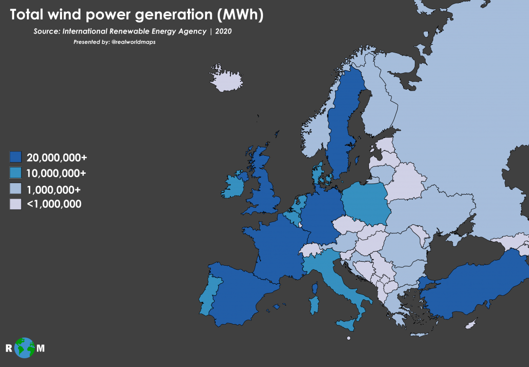 Total Wind Power Generation in Europe. @realworldmaps