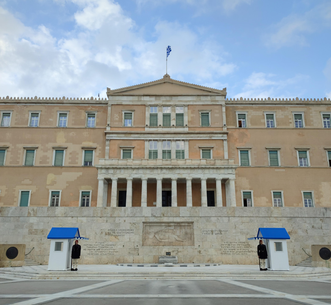 The Hellenic Parliament building, with the Tomb of the Unknown Soldier