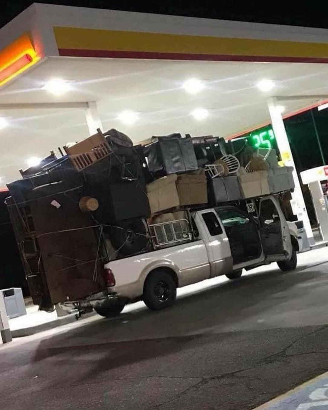 Massively overpacked pickup truck