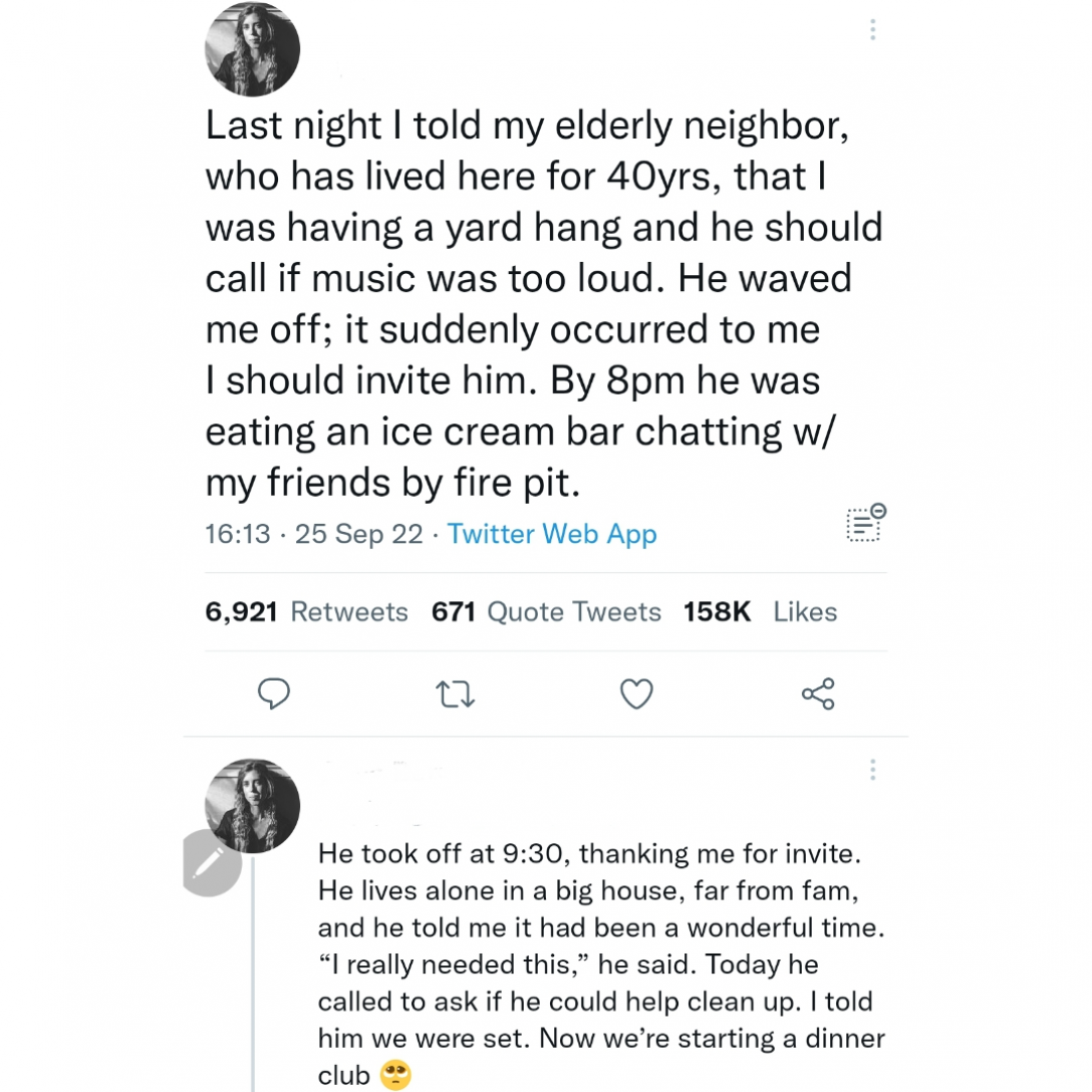 This lady being friendly to her neighbor