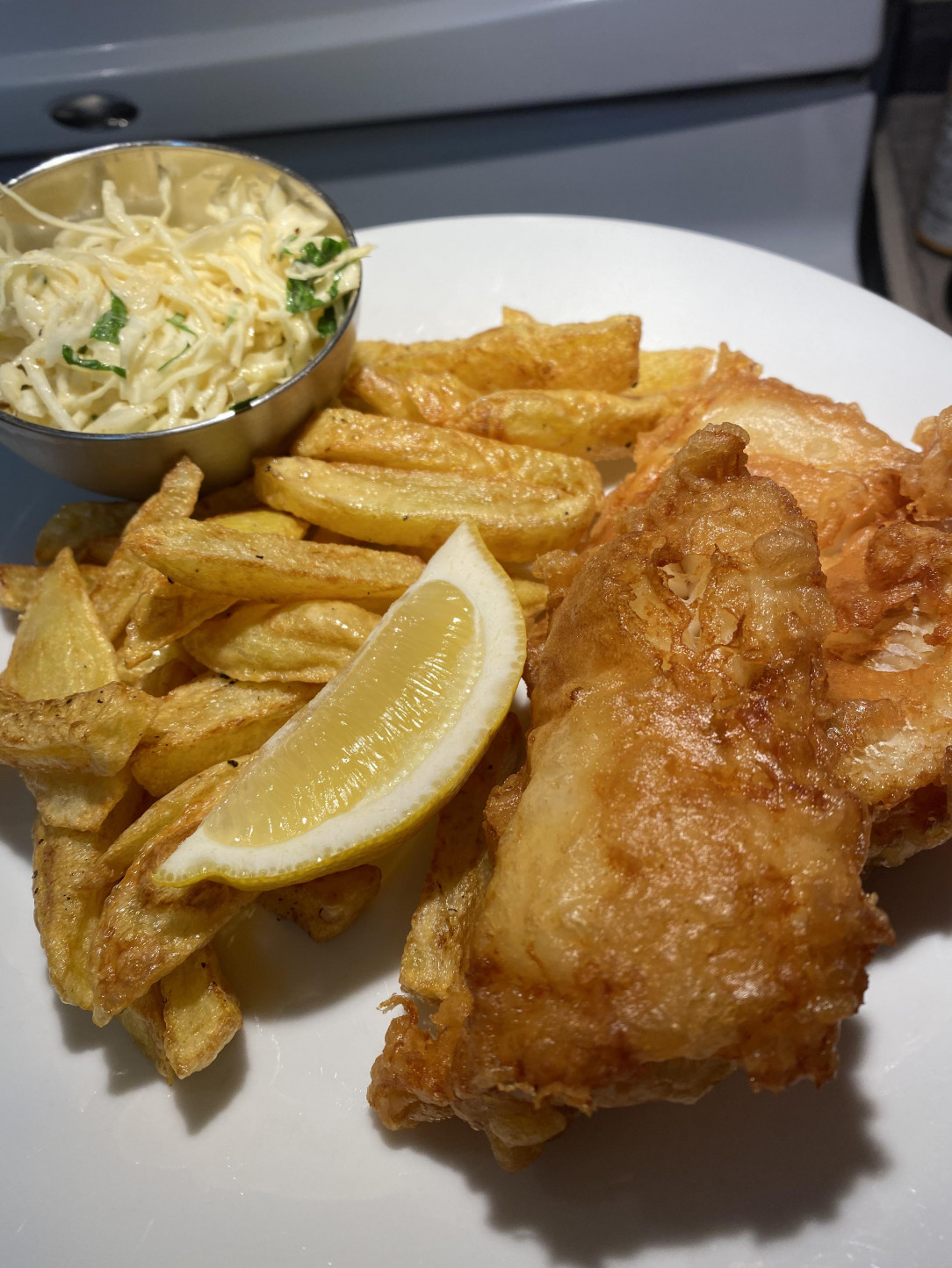 Beer battered haddock fish and chips