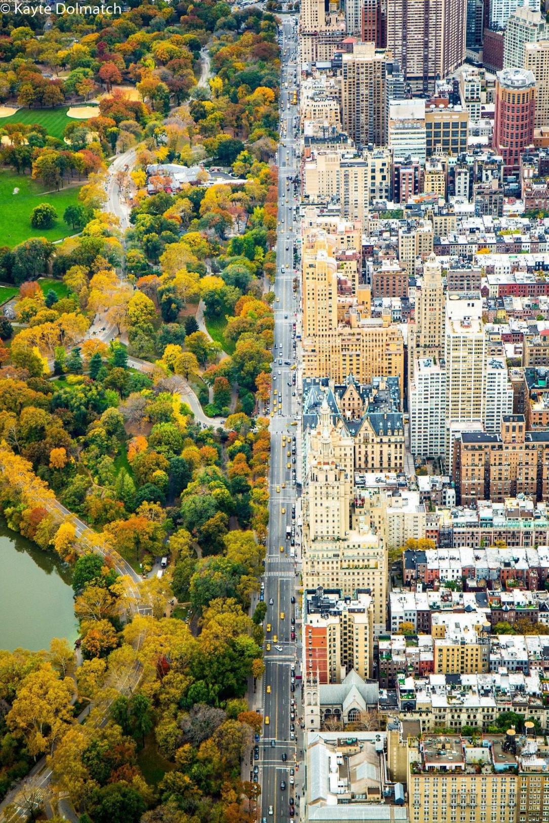 Looking down along Central Park West in New York City