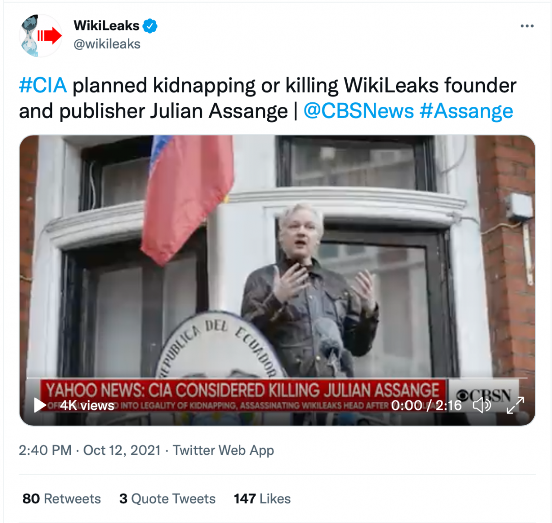 A Tweet about Julian Assange