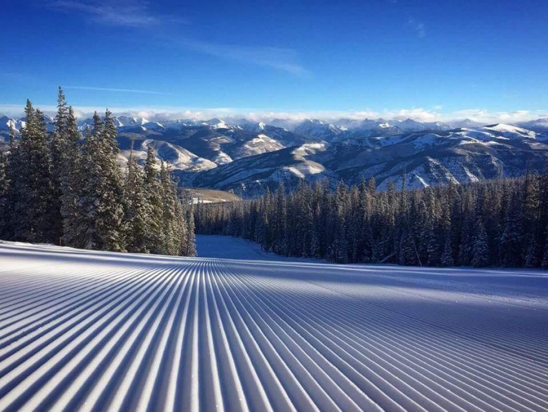 A freshly groomed ski slope
