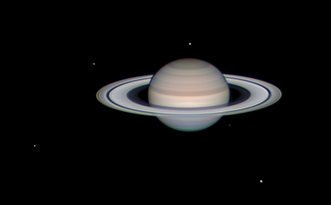 Saturn just after opposition with five moons. August 20th