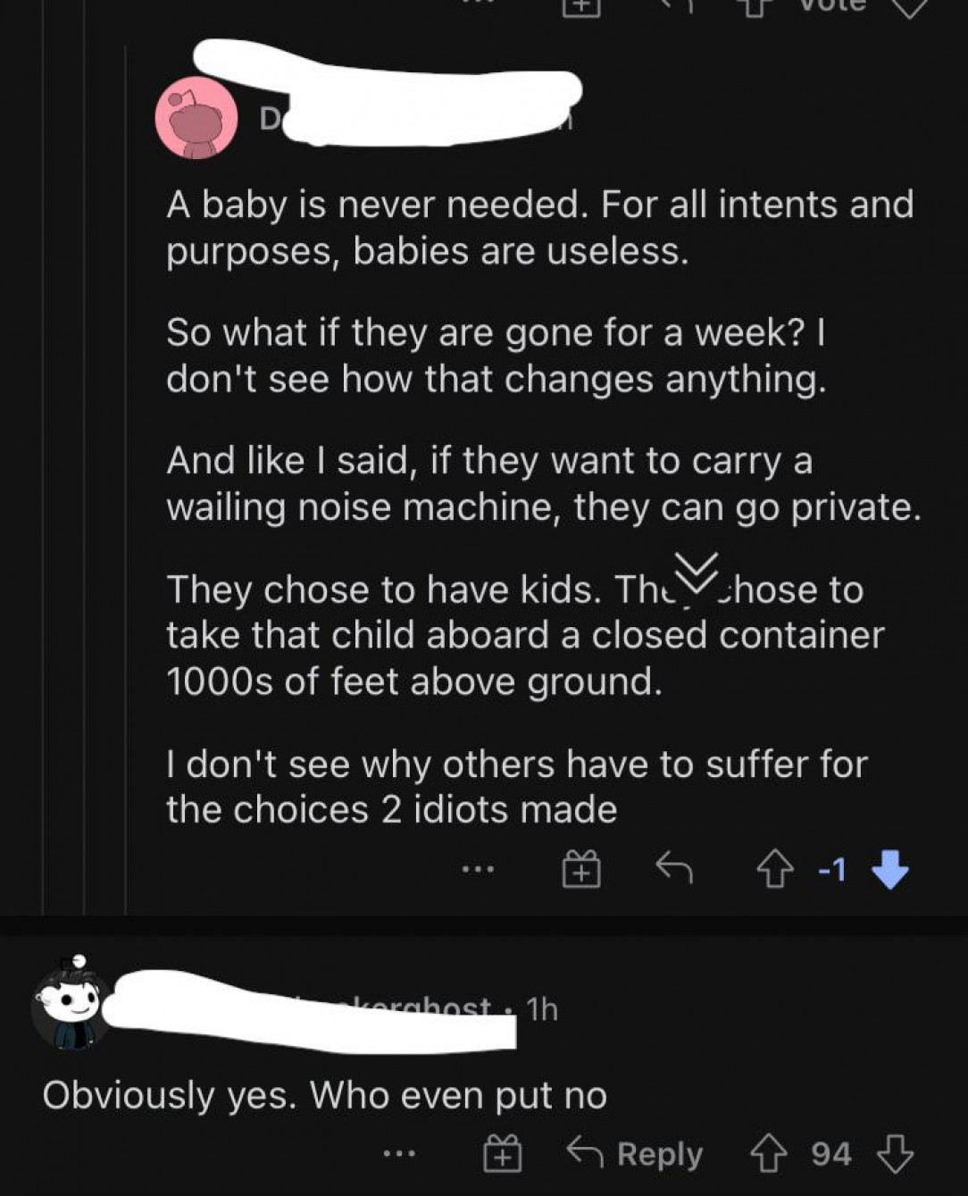 Someone asked if babies should be allowed on planes