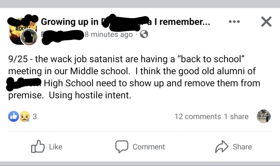 The Satanic Temple is having a fundraiser at our school that regularly hosts Christian groups. Locals are having a totally cool reaction