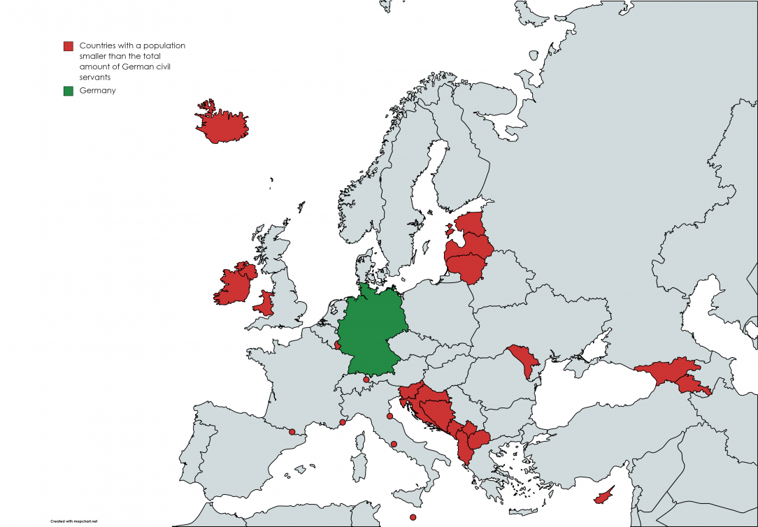 European countries with a lower population than the total amount of civil servants in Germany