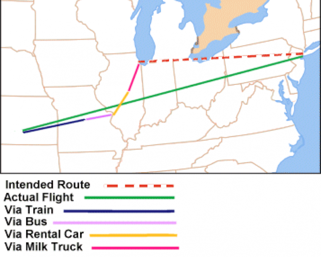 Seeing as today is Thanksgiving Eve in the US, here is the &quot;guide map&quot; to the route taken in the 1987 film: &quot;Planes, Trains and Automobiles&quot;