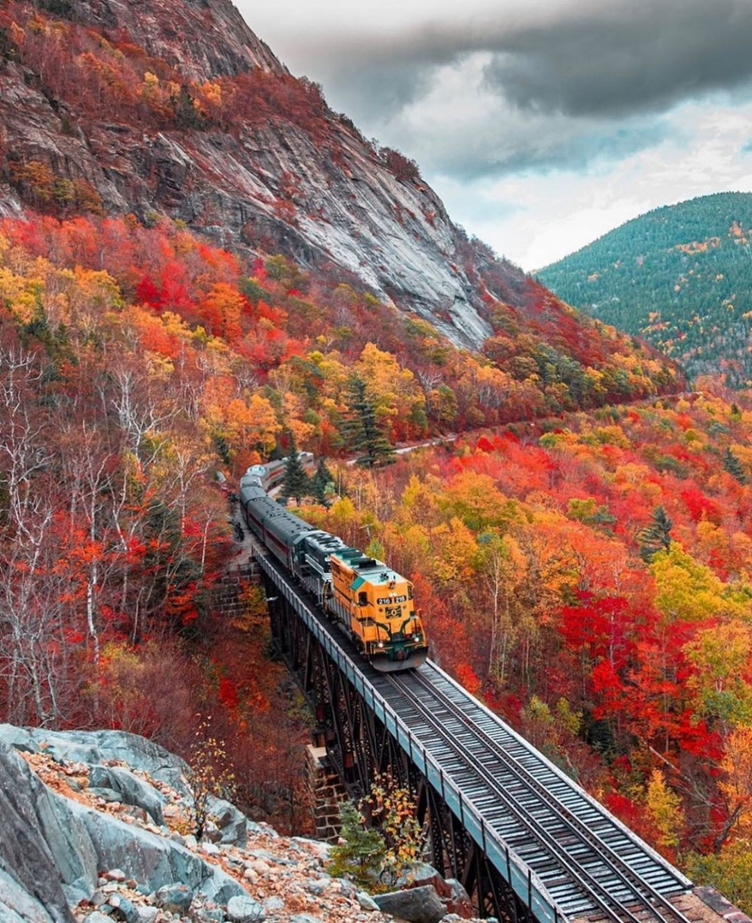 Conway Scenic Railroad train in the White Mountains region of New Hampshire
