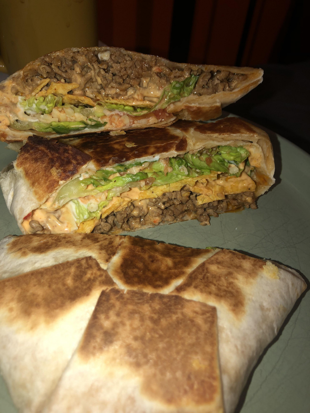 Homemade beef crunchwrap supreme, was craving taco bell!
